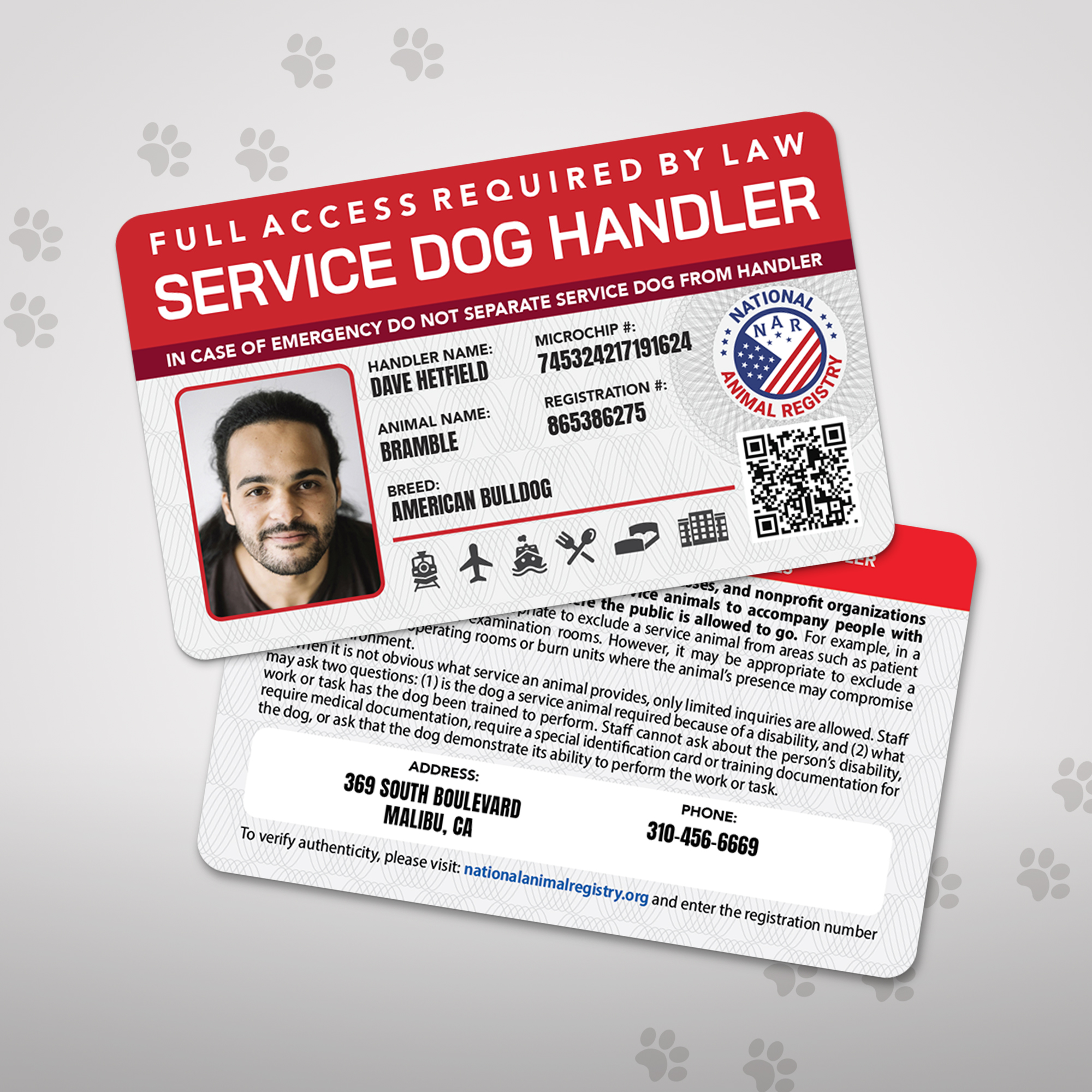 Service Dog Handler ID Card
