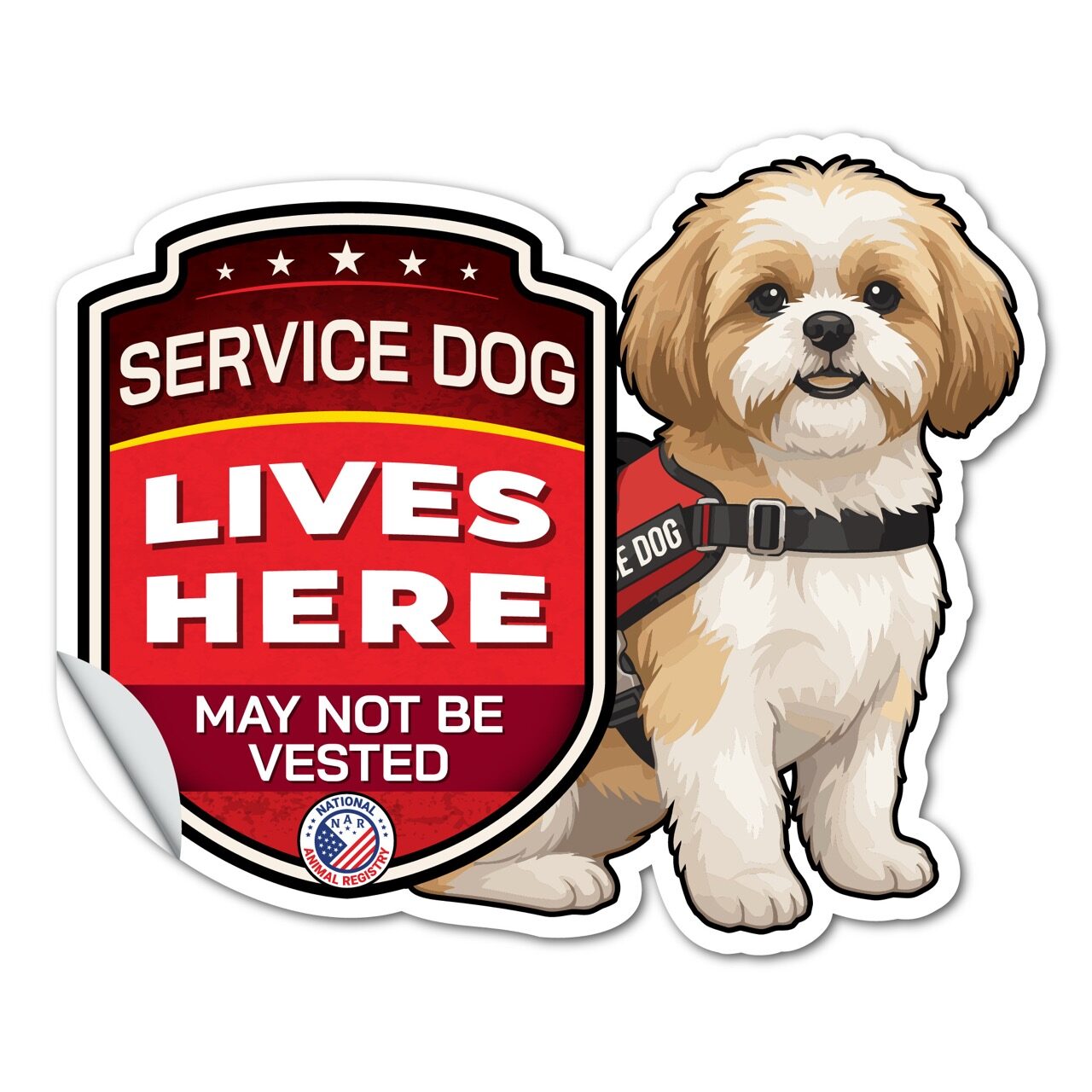 Service Dog Lives Here Shih Tzu Sticker – Working Dog Warning Decal – May Not Be Vested – Weatherproof Vinyl