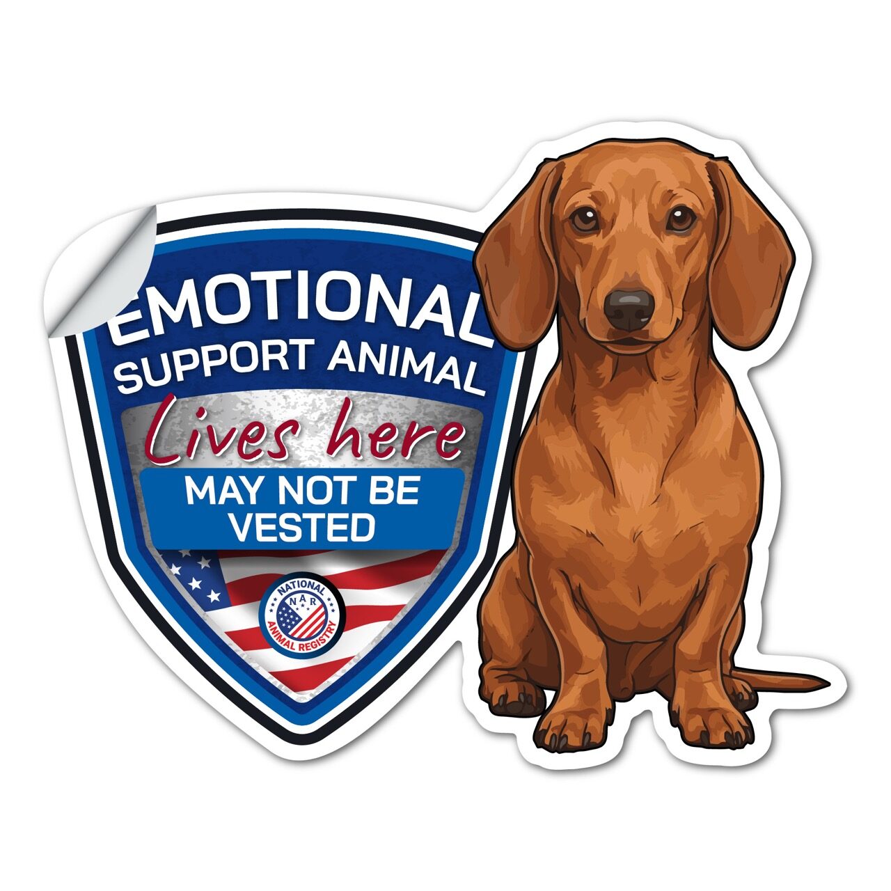 Dachshund Emotional Support Animal Sticker No Vest – ESA Lives Here Sign Decal – May Not Be Vested – Waterproof Matte Vinyl