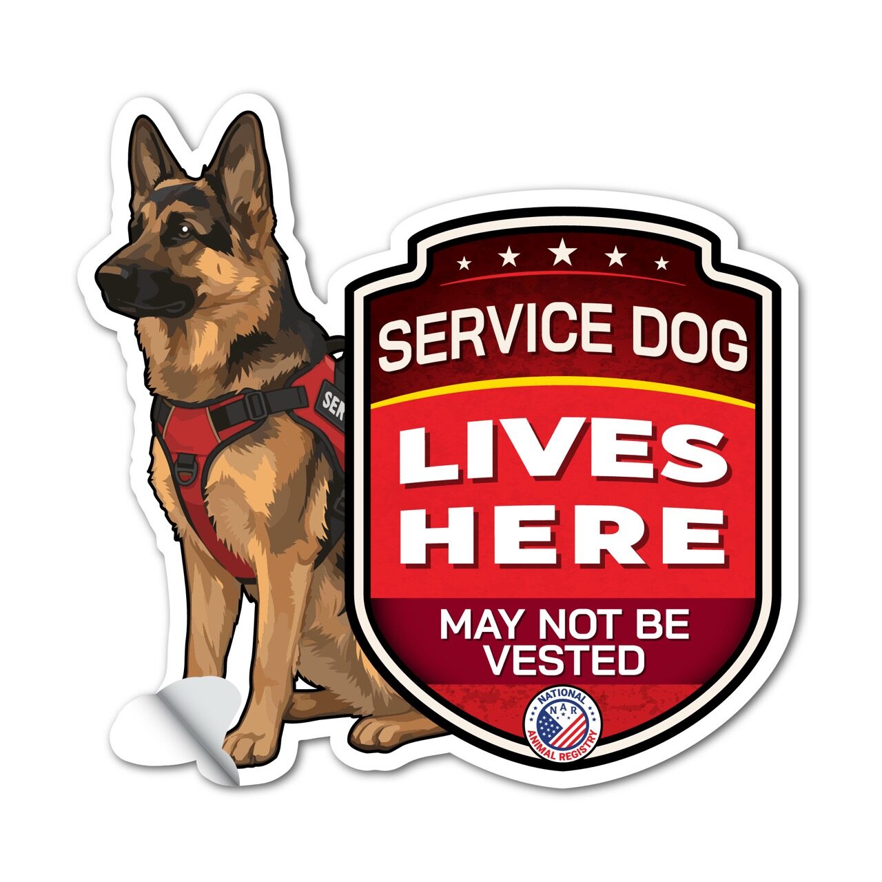 Service Dog Lives Here German Shepherd Sticker – Working Dog Warning Decal – May Not Be Vested – Weatherproof Vinyl