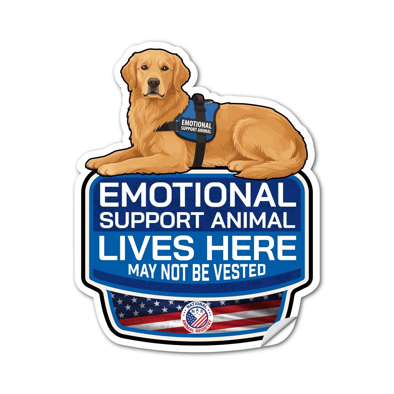 Golden Retriever Emotional Support Animal Lives Here Sticker – ESA Dog Sign Decal – May Not Be Vested – Waterproof Matte Vinyl