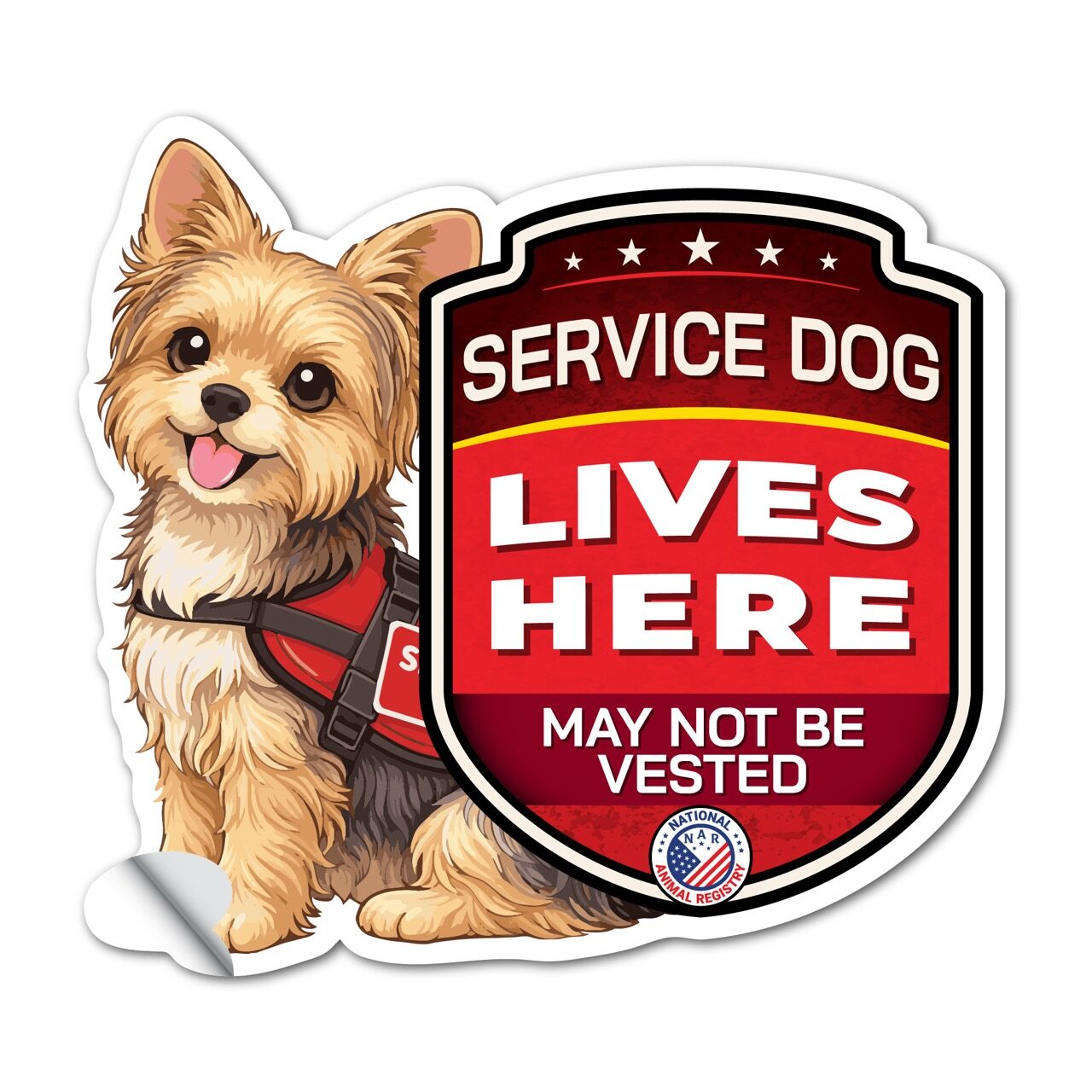 Service Dog Lives Here Yorkie Sticker – Working Dog Warning Decal – May Not Be Vested – Weatherproof Vinyl