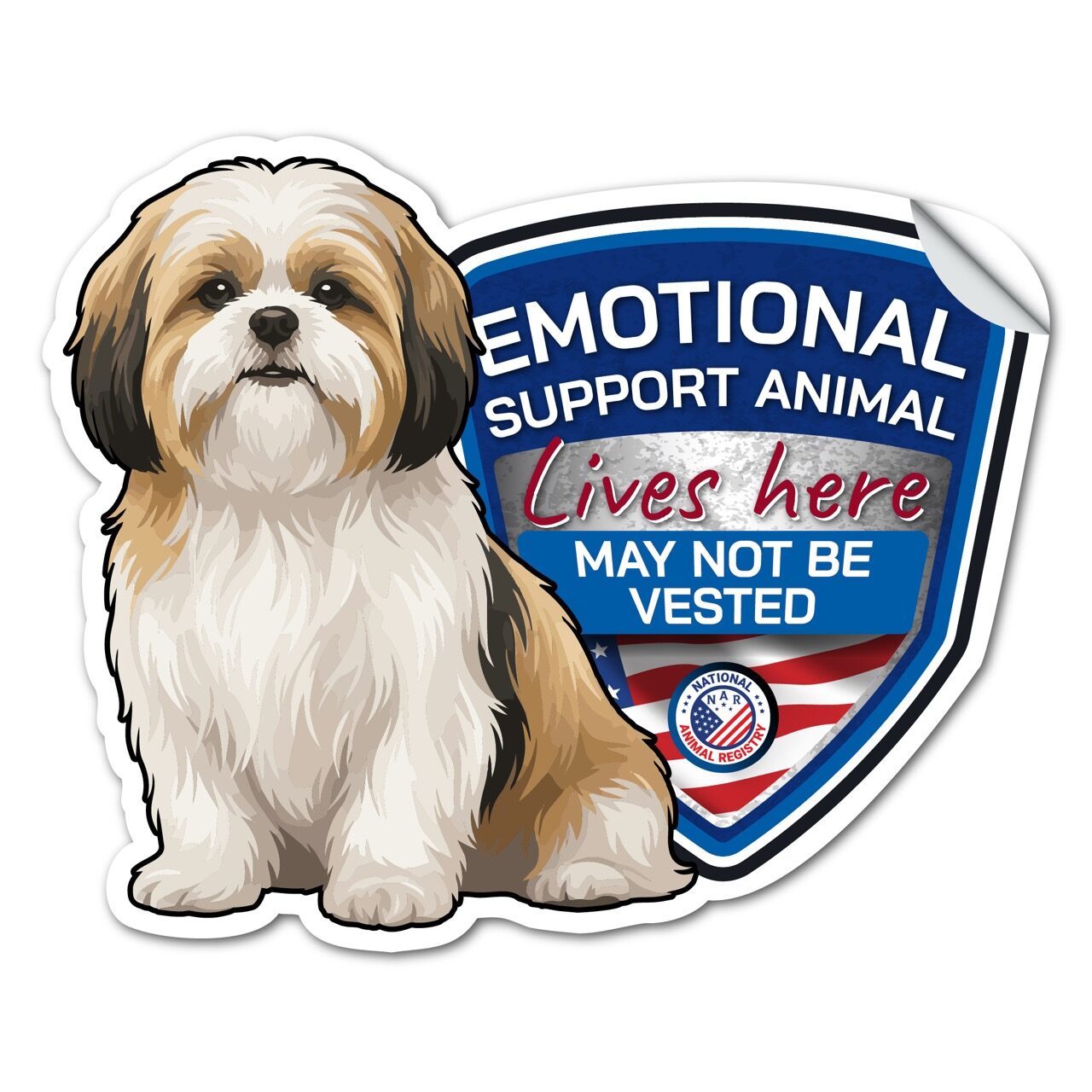 Shih Tzu Emotional Support Animal Sticker No Vest – ESA Lives Here Sign Decal – May Not Be Vested – Waterproof Matte Vinyl