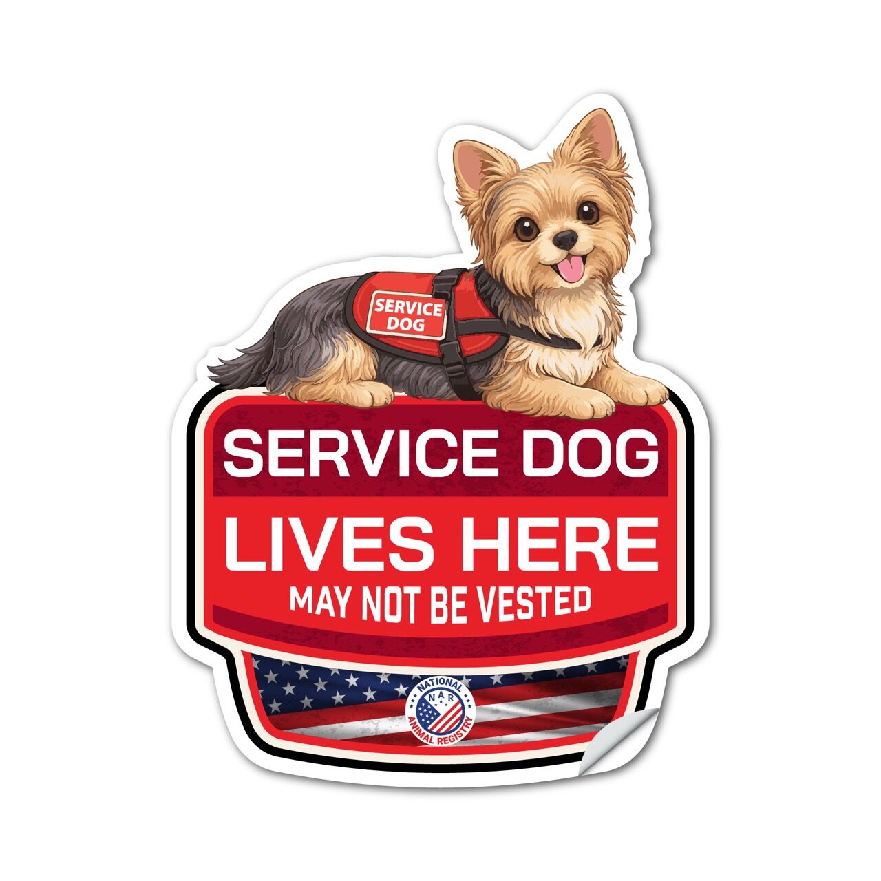 Yorkie Service Dog Lives Here Sticker – SD Dog Sign Decal – May Not Be Vested – Waterproof Matte Vinyl