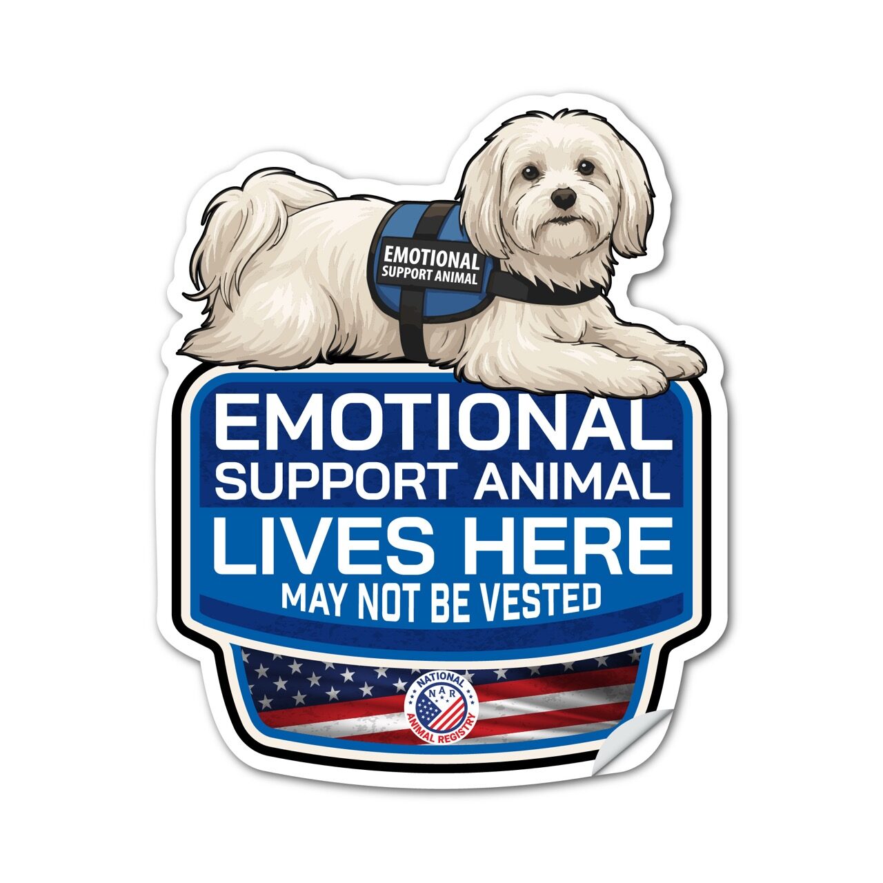 Maltese Emotional Support Animal Lives Here Sticker – ESA Dog Sign Decal – May Not Be Vested – Waterproof Matte Vinyl
